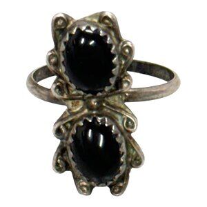 Vintage Navajo Sterling Silver Double Black Onyx Gemstone Statement Ring Size 5